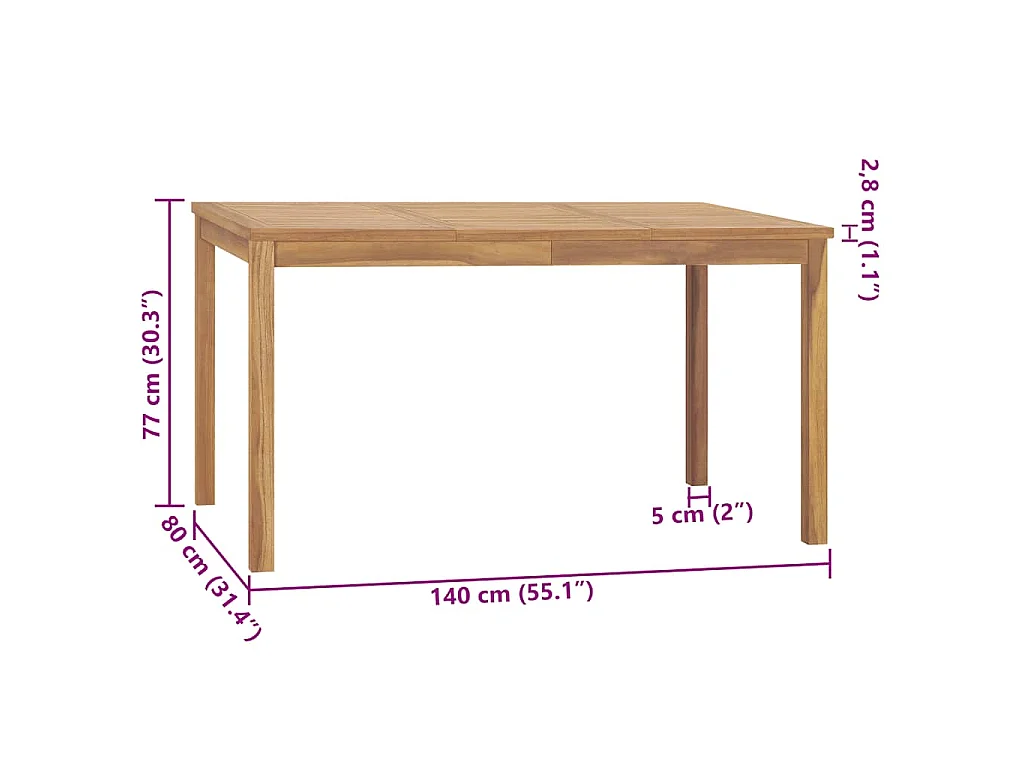 Ensemble de salle à manger de jardin 7 pièces 140 x 80 cm en bois de teck massif