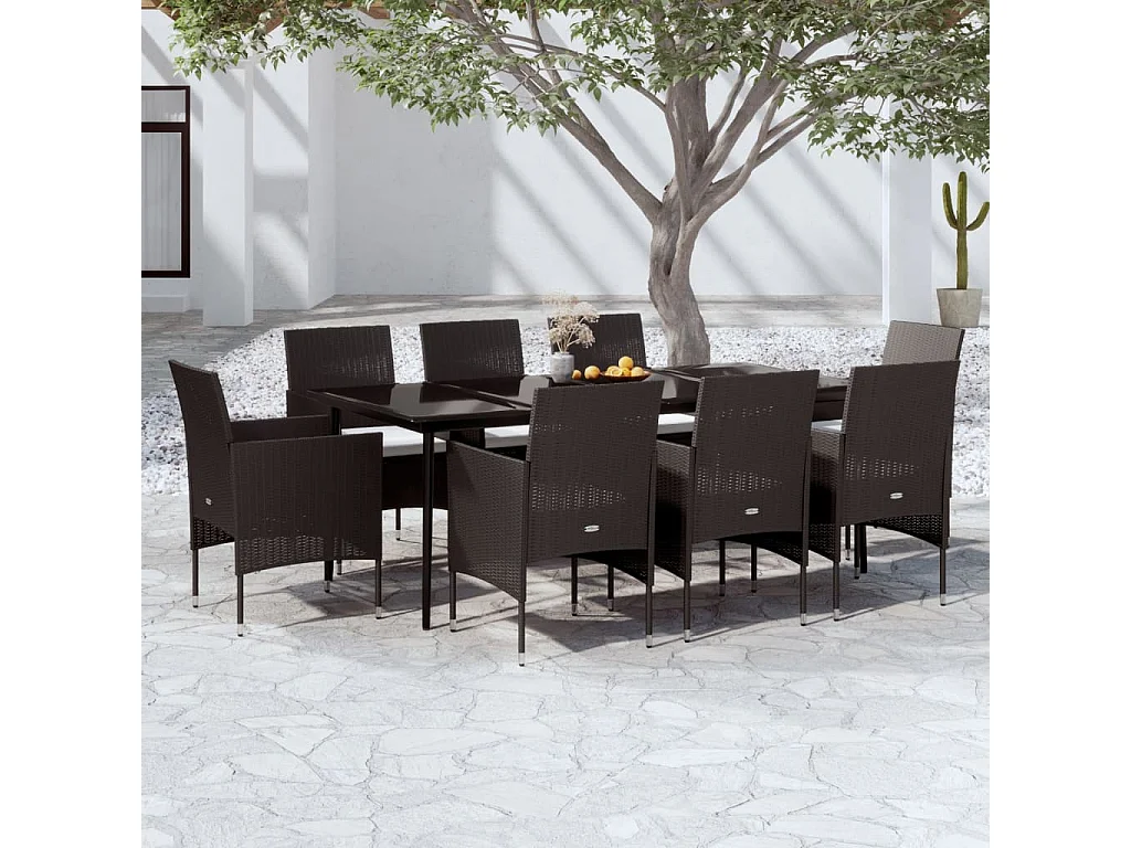 Ensemble à manger de jardin avec coussins 9 pcs noir