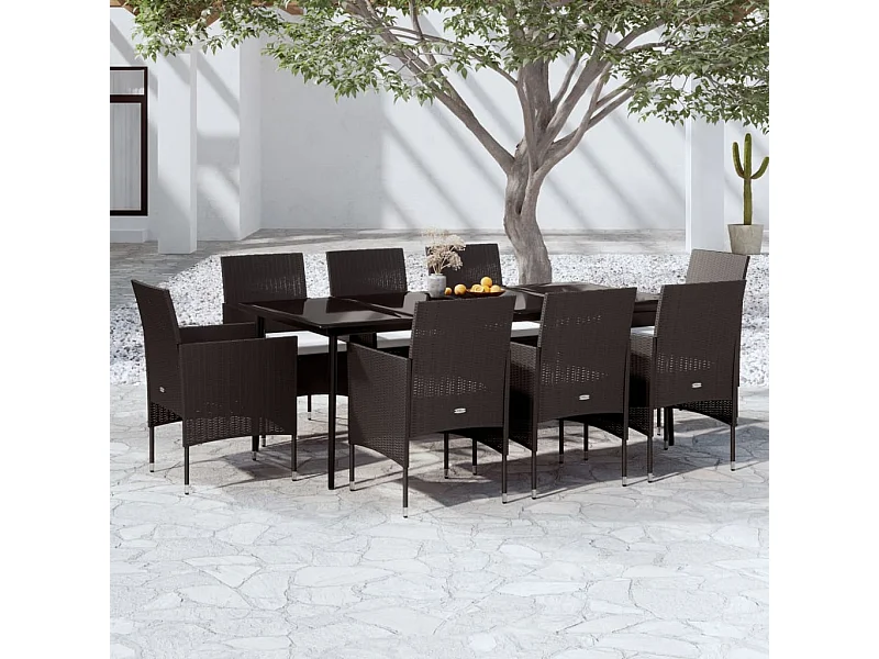 Ensemble à manger de jardin avec coussins 9 pcs noir