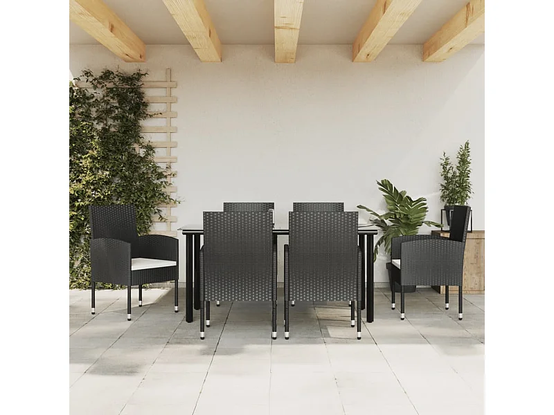 7-tlg. Garten-Essgruppe Schwarz Poly Rattan und Stahl
