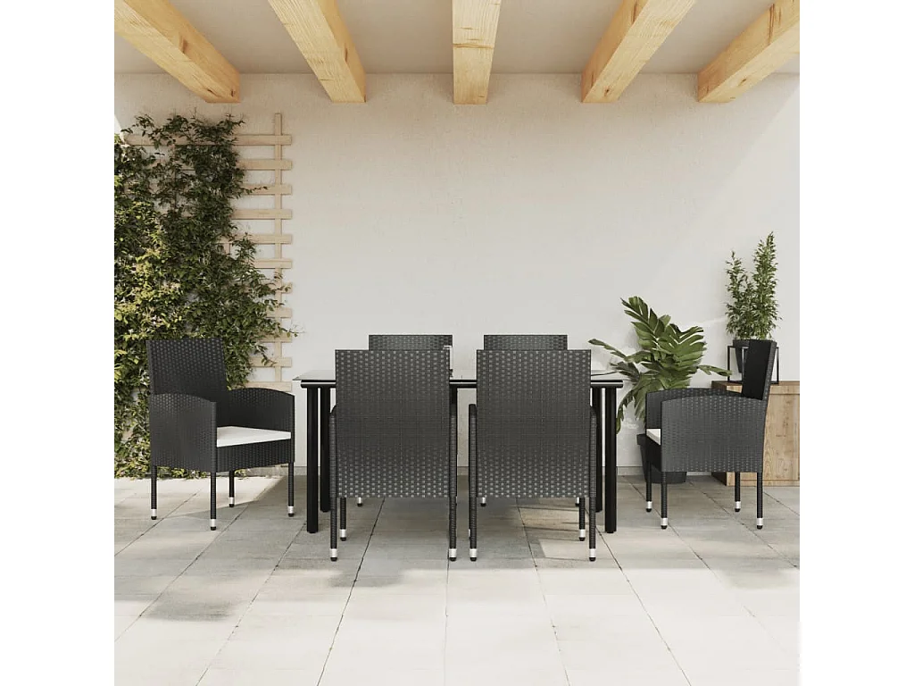 Ensemble à manger de jardin 7 pcs noir résine tressée et acier