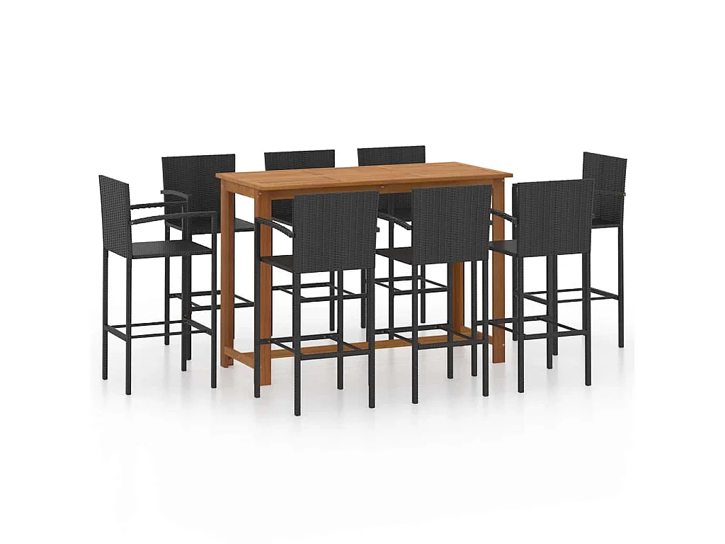 Conjunto de bar para jardín 9 piezas negro
