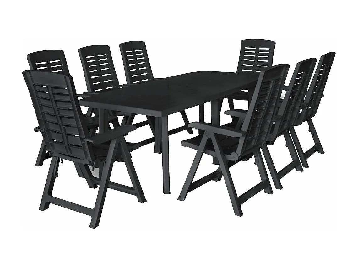 Set da Pranzo da Giardino 9 pz in Plastica Antracite
