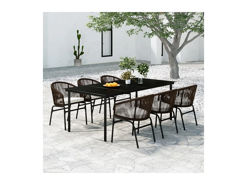 Ensemble à manger de jardin 7 pcs Marron