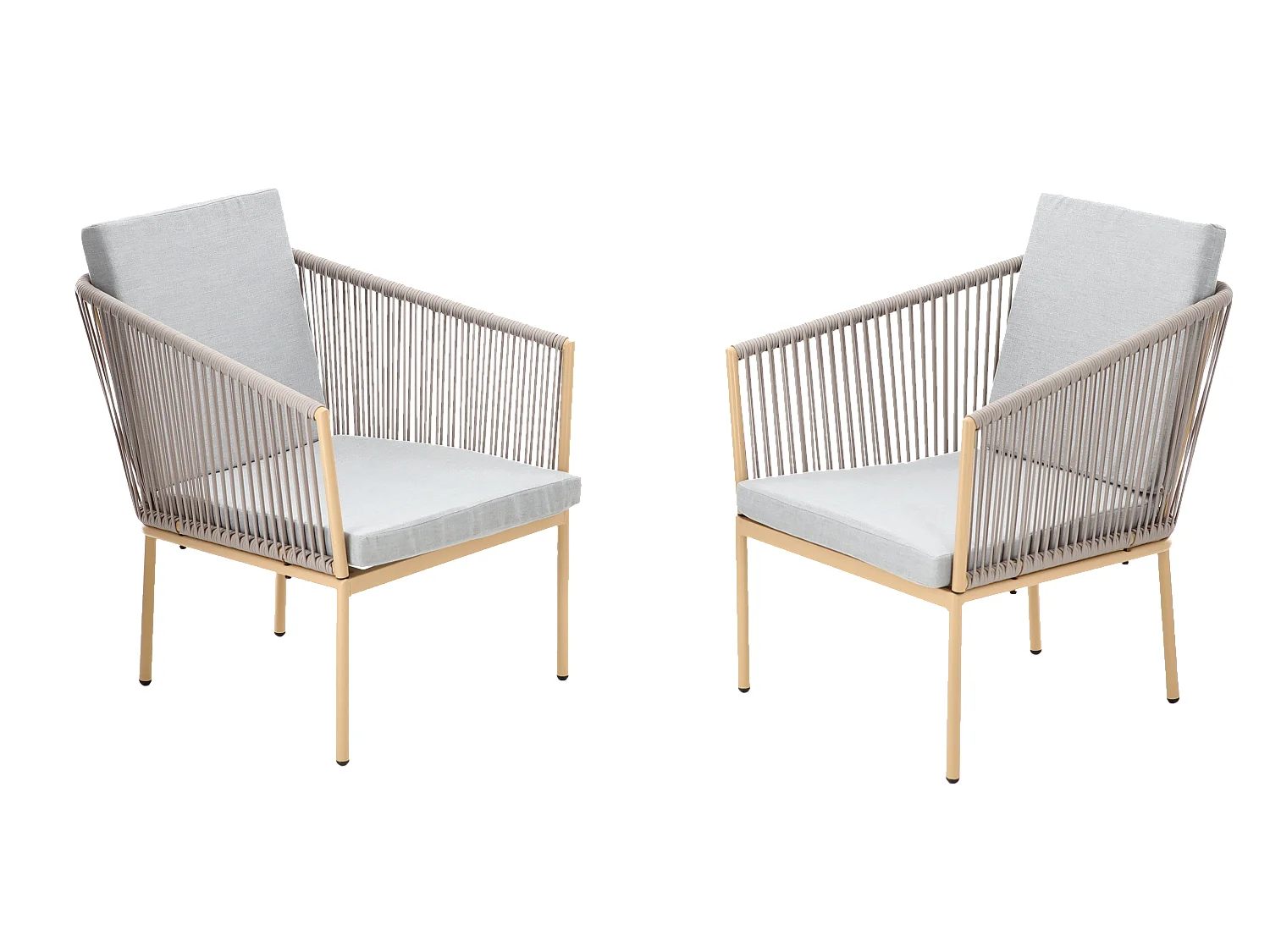 Juego De Muebles De Jardín - 1 Mesa De Centro, 1 Sofá, 2 Sillas - Cojines Color Gris