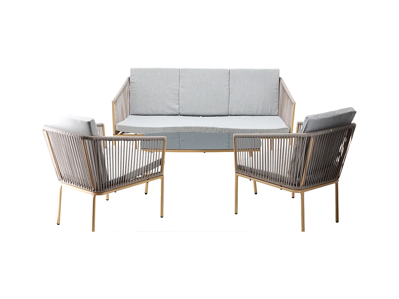 Juego De Muebles De Jardín - 1 Mesa De Centro, 1 Sofá, 2 Sillas - Cojines Color Gris