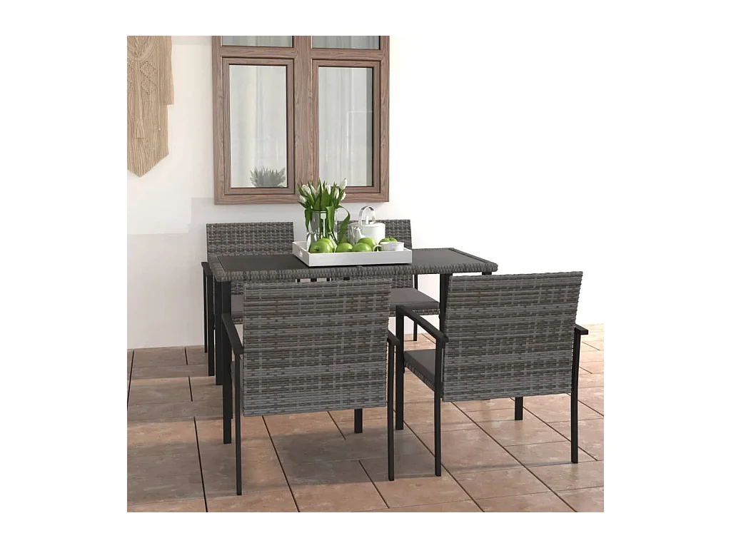 Ensemble à manger de jardin 5 pcs Résine tressée Gris