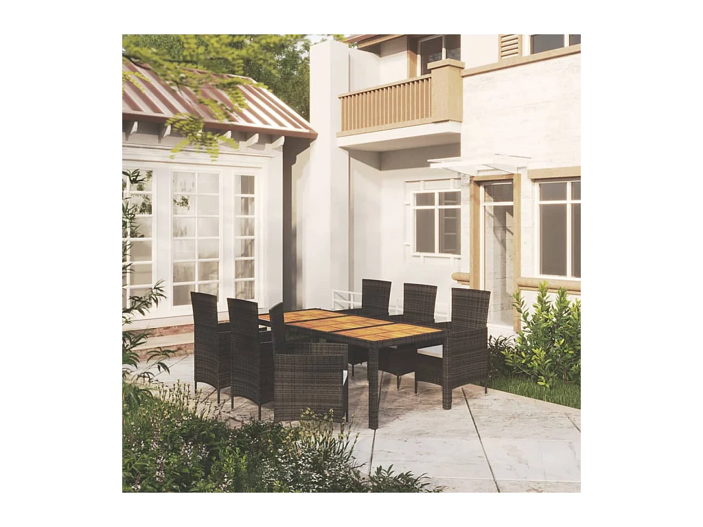 7-tlg. Garten-Essgruppe mit Auflagen Poly Rattan Schwarz