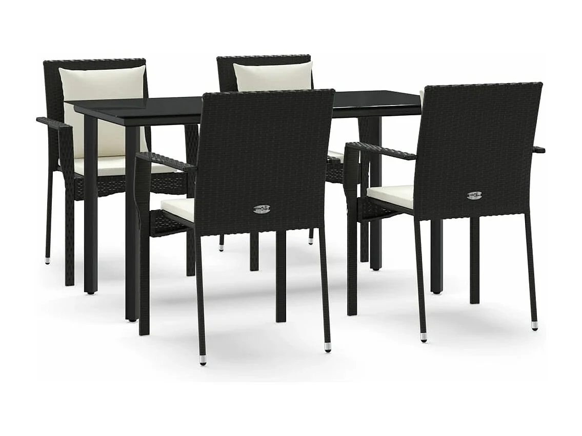 Ensemble à manger de jardin coussins 5pcs Noir Résine tressée
