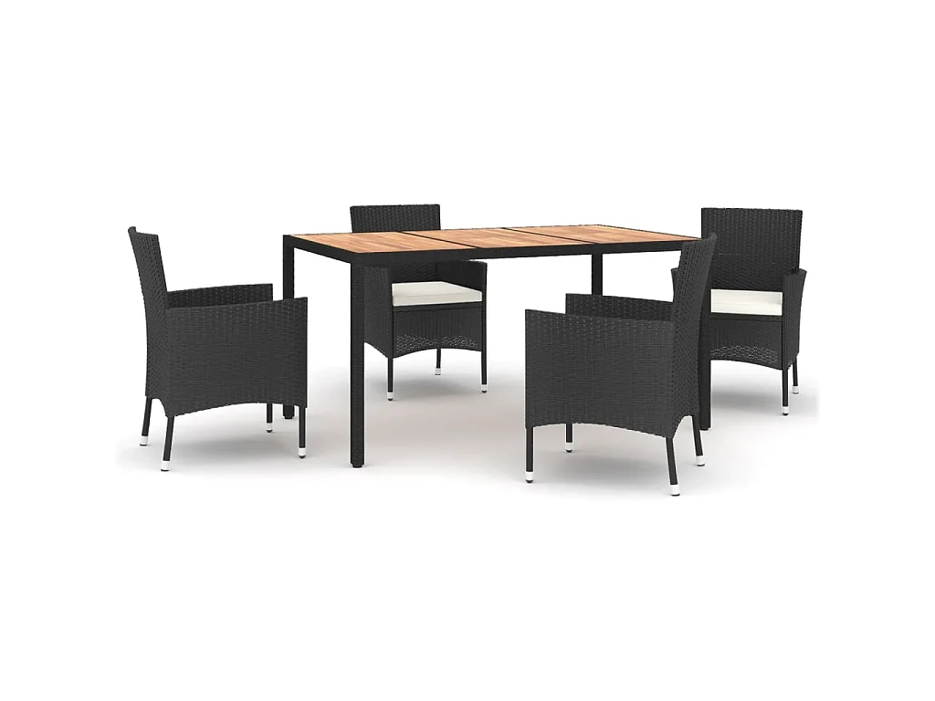 5-tlg. Garten-Essgruppe mit Kissen Schwarz Poly Rattan