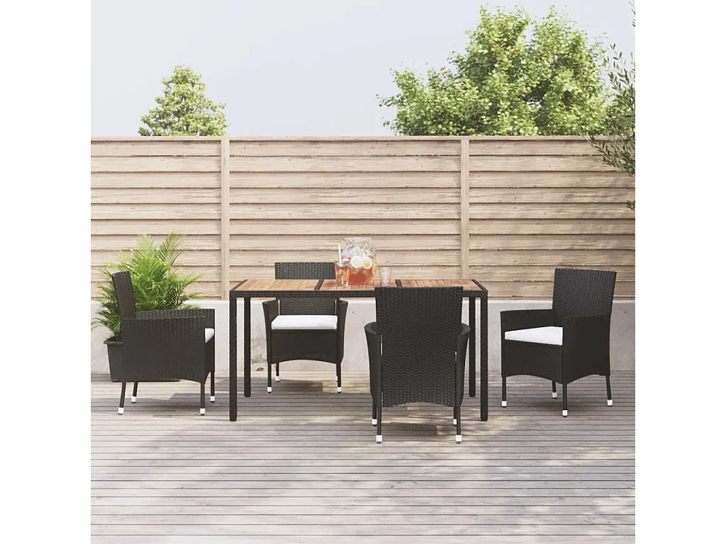 5-tlg. Garten-Essgruppe mit Kissen Schwarz Poly Rattan