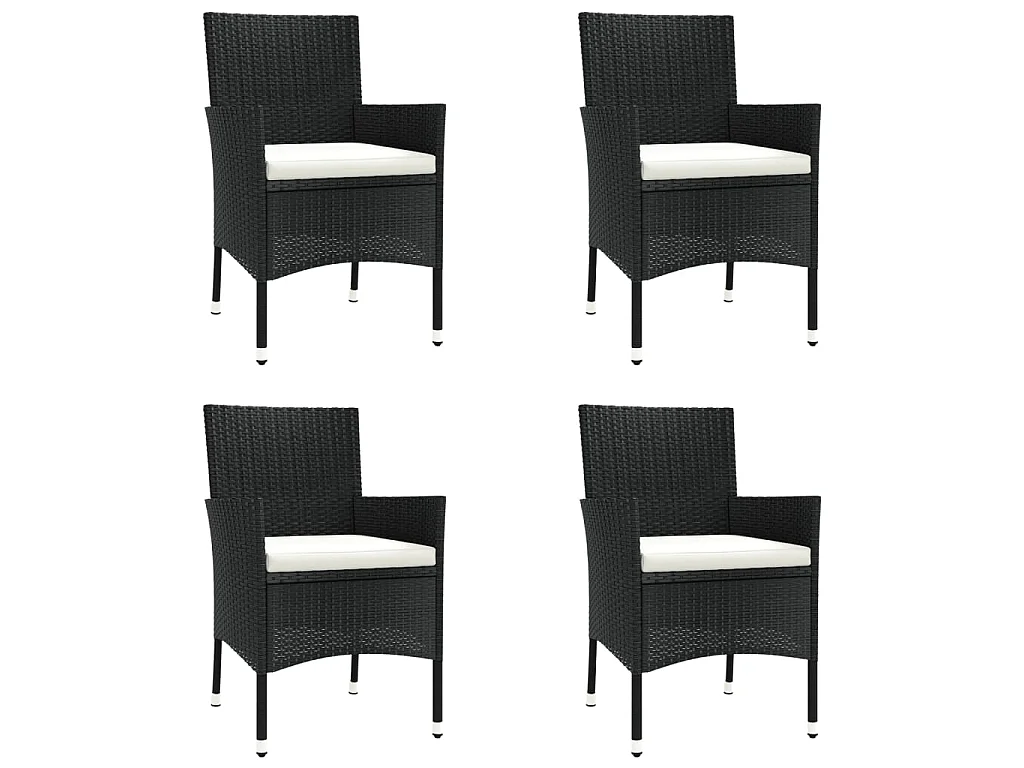 5-tlg. Garten-Essgruppe mit Kissen Schwarz Poly Rattan