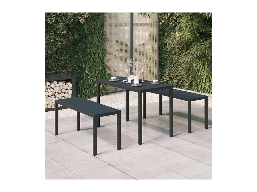 Ensemble à manger de jardin 3 pcs acier et WPC noir