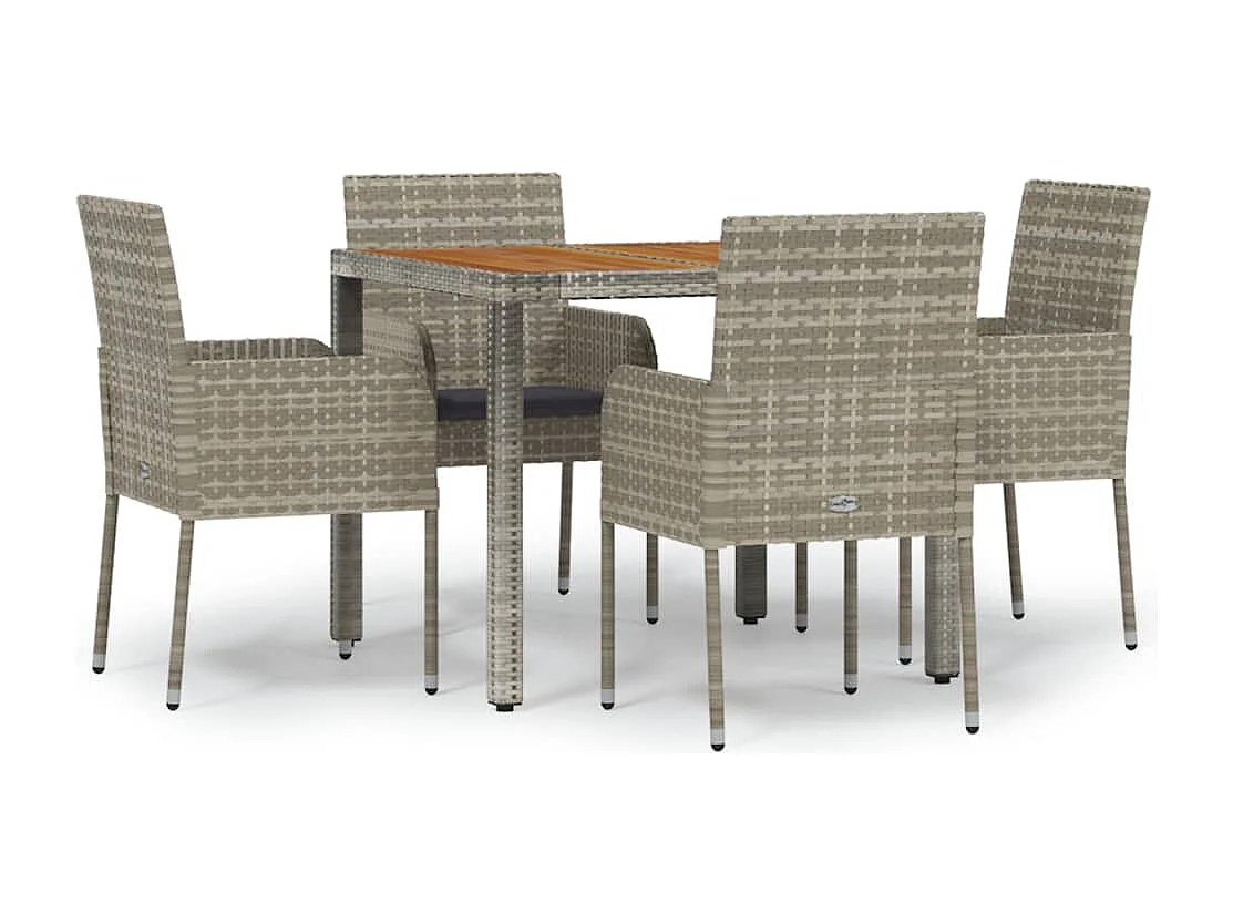 Set da Pranzo da Giardino 5 pz con Cuscini in Polyrattan Grigio