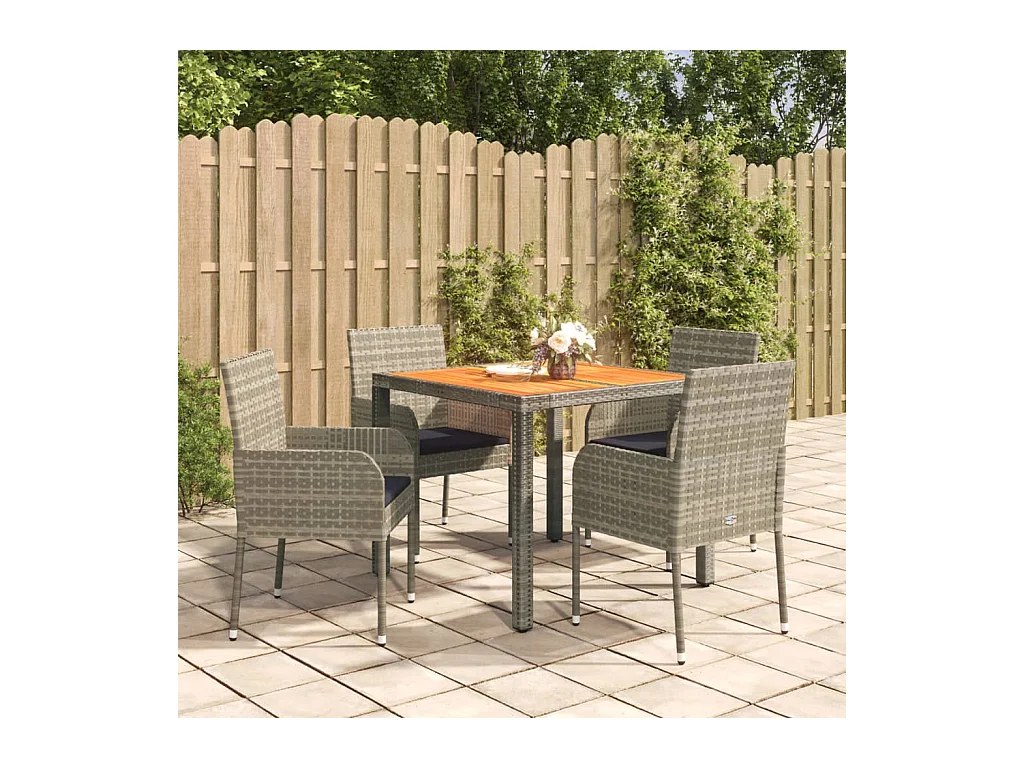Ensemble à manger de jardin 5 pcs coussins gris résine tressée