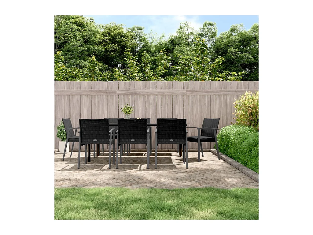 Ensemble à manger de jardin 9 pcs coussins résine tressée acier