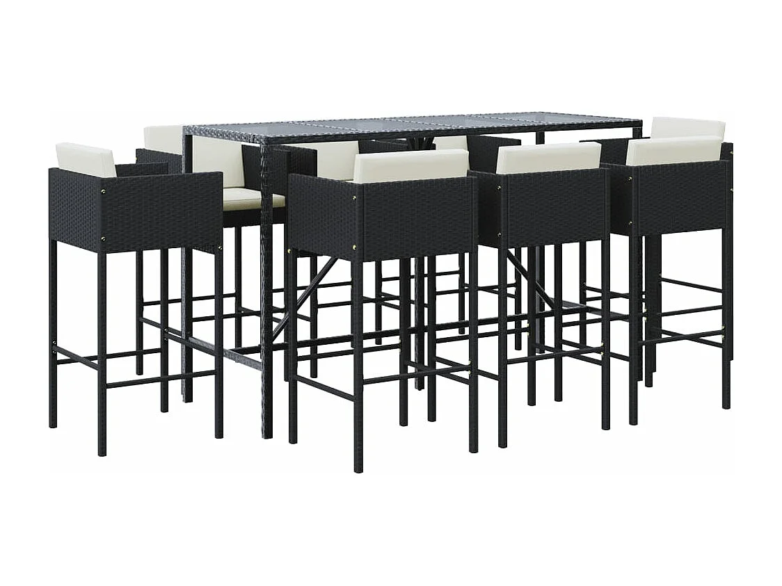 9-delige Tuinbarset met kussens poly rattan zwart