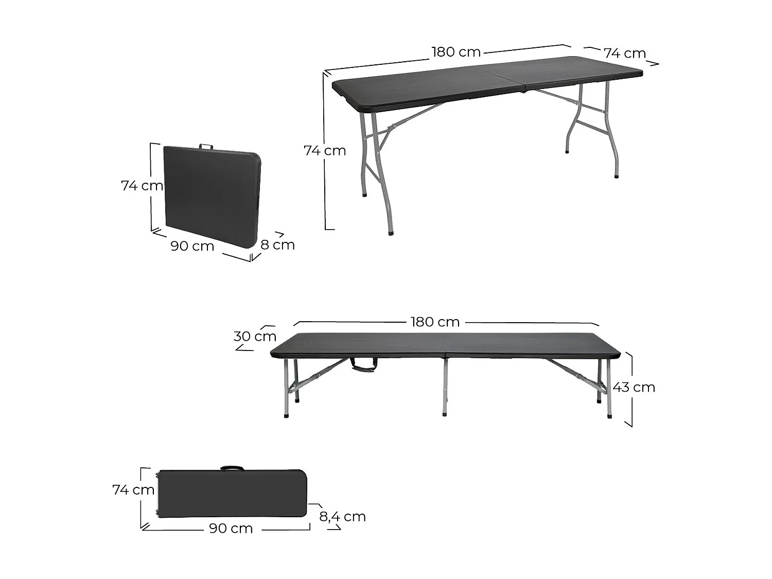 Set tavolo pieghevole con 2 panche 180cm Catering Thinia Home
