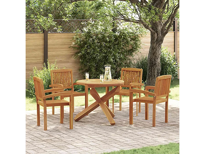 Set da Pranzo per Giardino 5 pz in Legno Massello di Teak