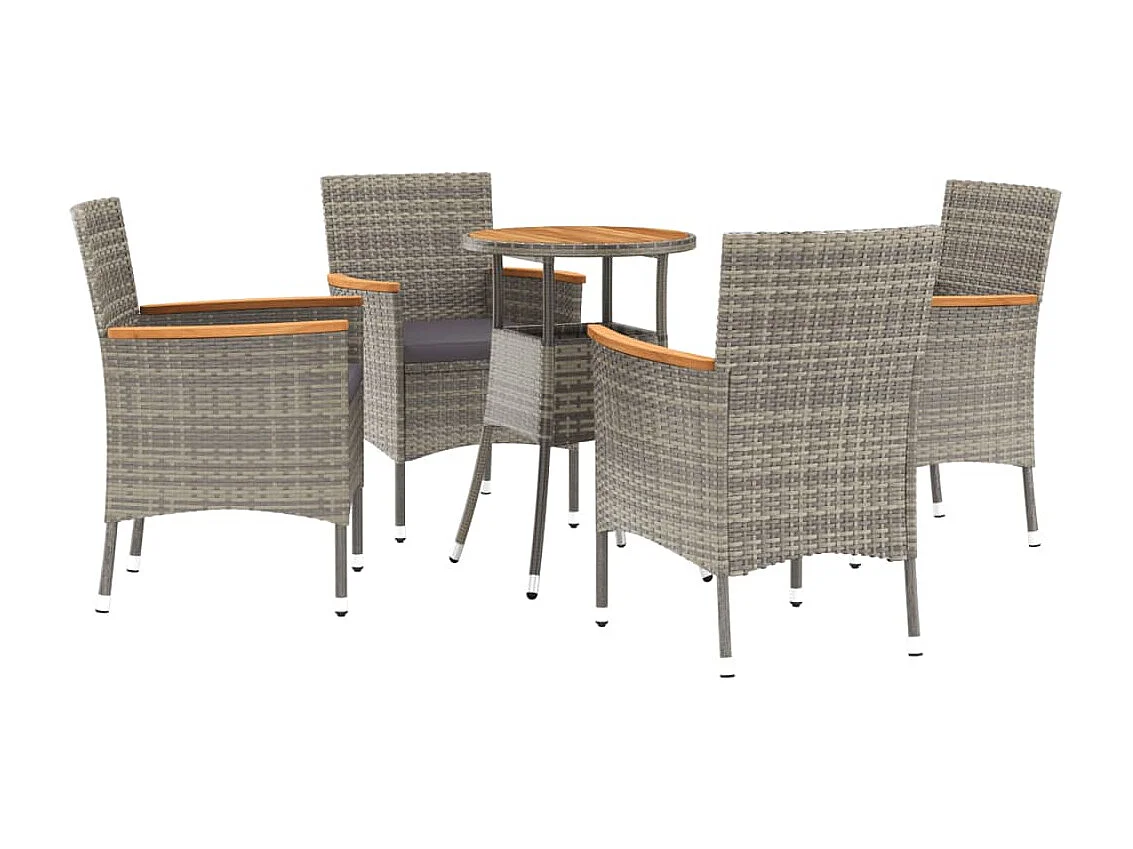 Ensemble de bistro de jardin 5 pcs coussins gris poly rotin