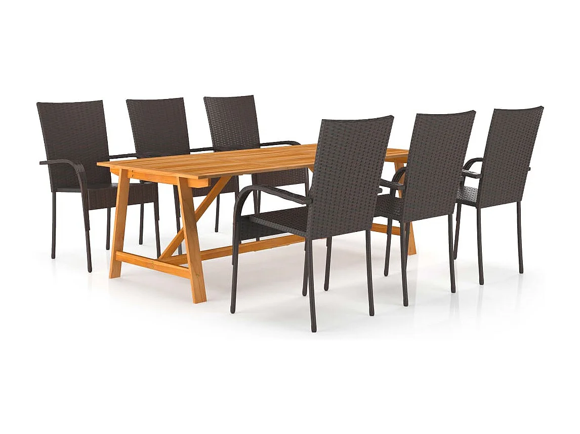 Set Mobili da Pranzo per Giardino 7 pz Marrone