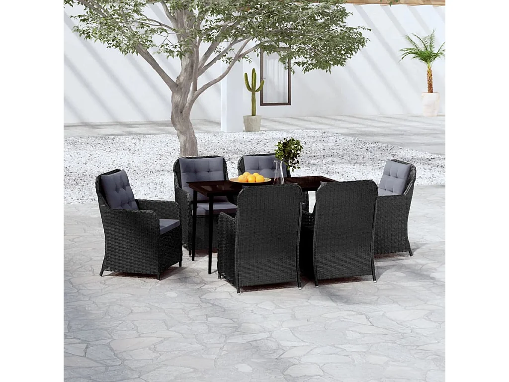 7 pcs conjunto de jantar para jardim preto