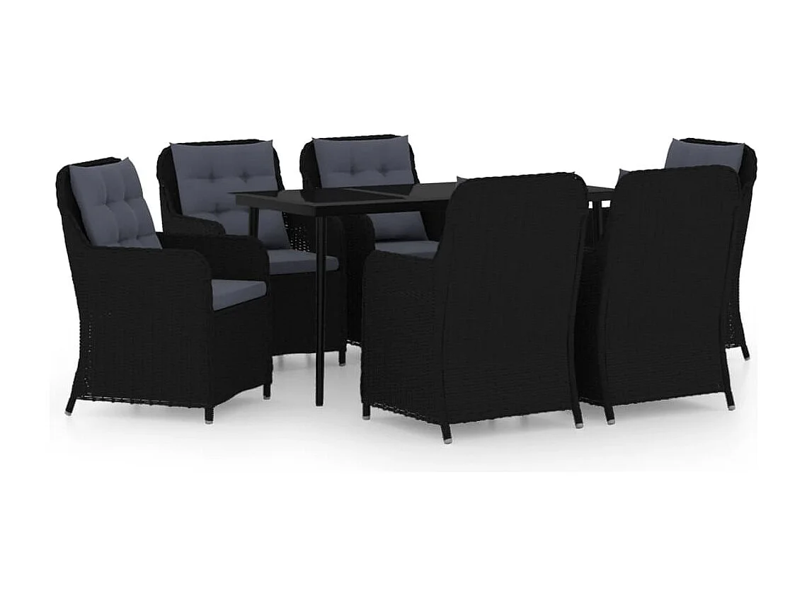 7 pcs conjunto de jantar para jardim preto