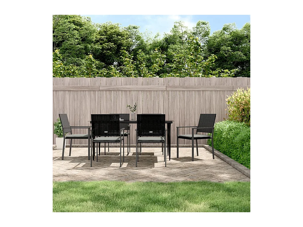Ensemble à manger de jardin 7 pcs coussins résine tressée acier