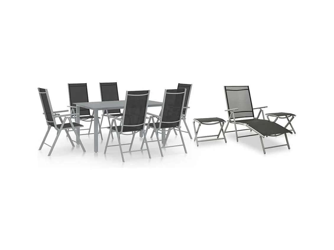 Ensemble à manger de jardin 10 pcs noir et argenté