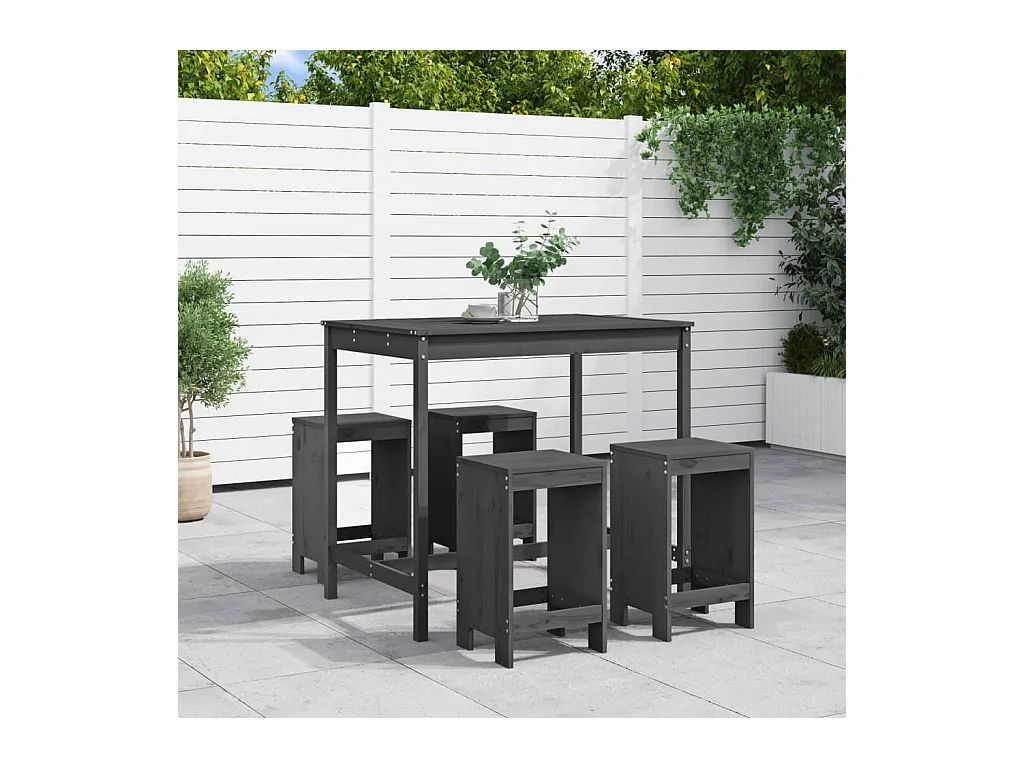 Set Bar da Giardino 5 pz Grigio in Legno Massello di Pino