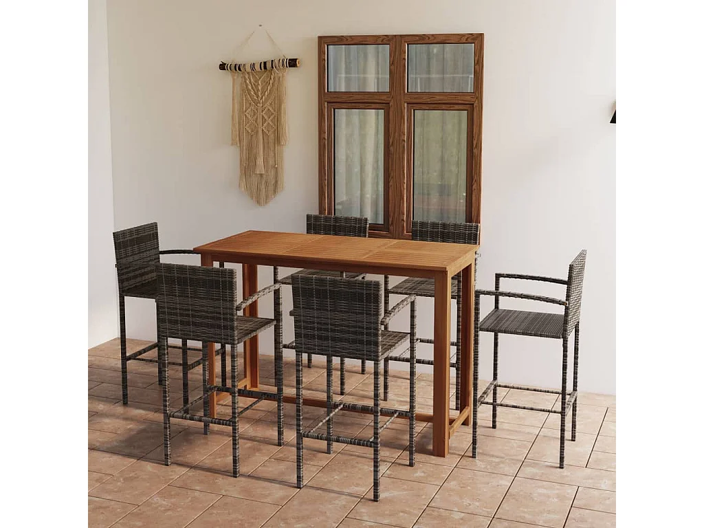 7 pcs conjunto de bar para jardim cinzento