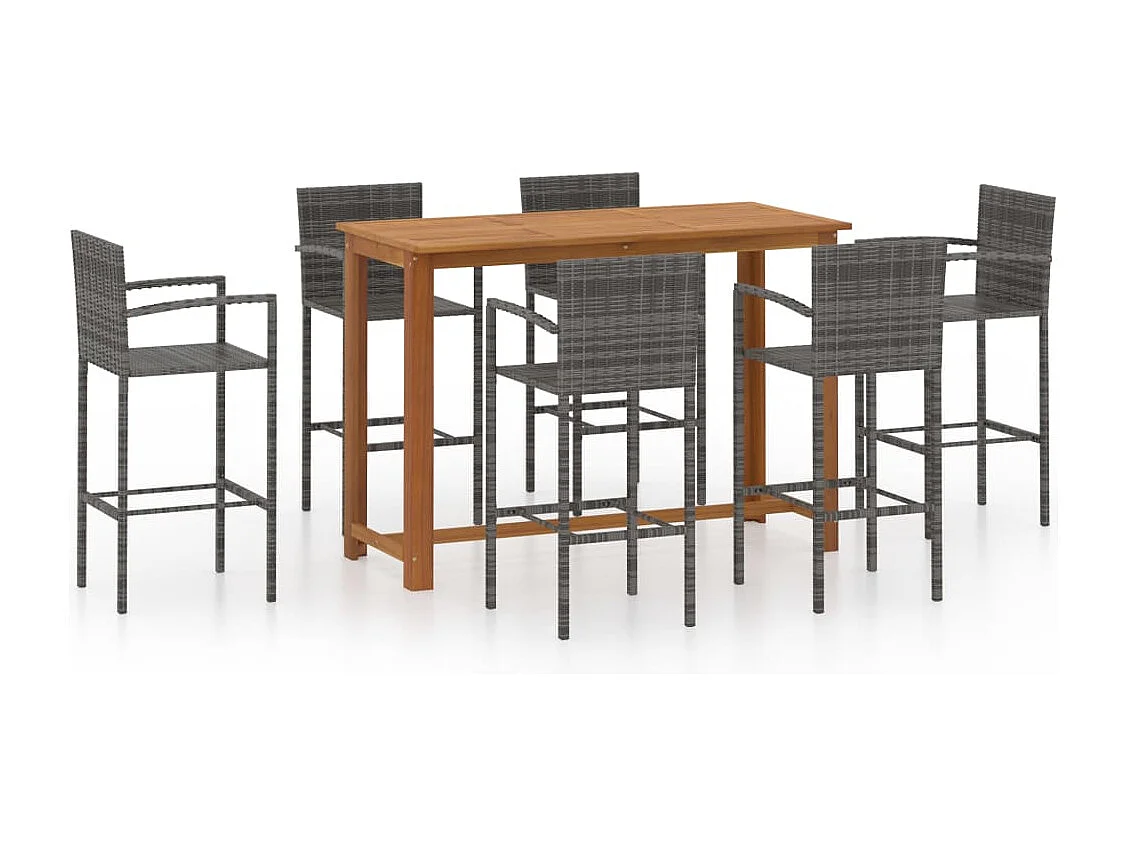 7 pcs conjunto de bar para jardim cinzento