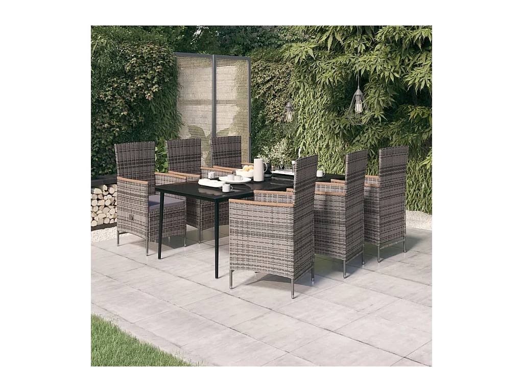 Ensemble à manger de jardin avec coussins 7 pcs Gris