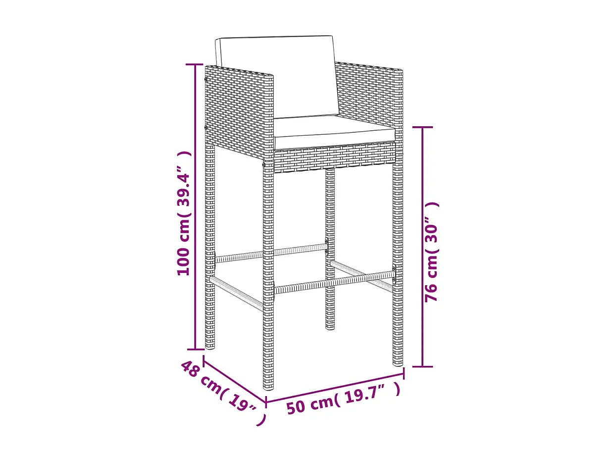 Ensemble de bar de jardin 5 pcs avec coussins noir poly rotin