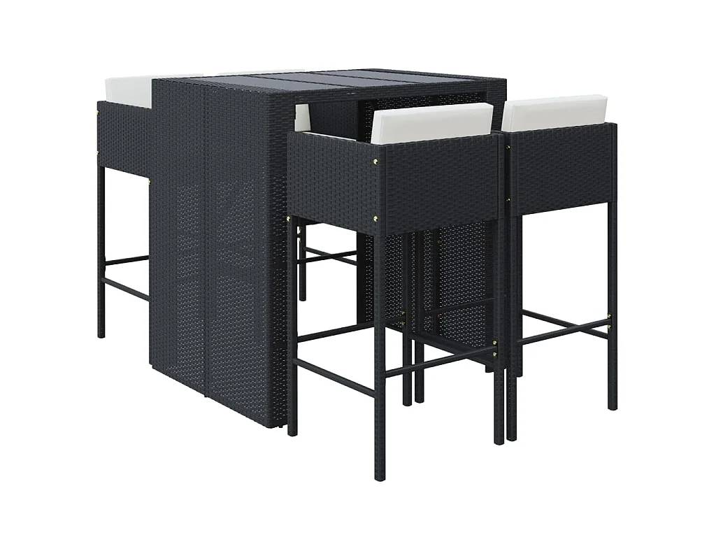 Set Bar da Giardino 5 pz con Cuscini in Polyrattan Nero