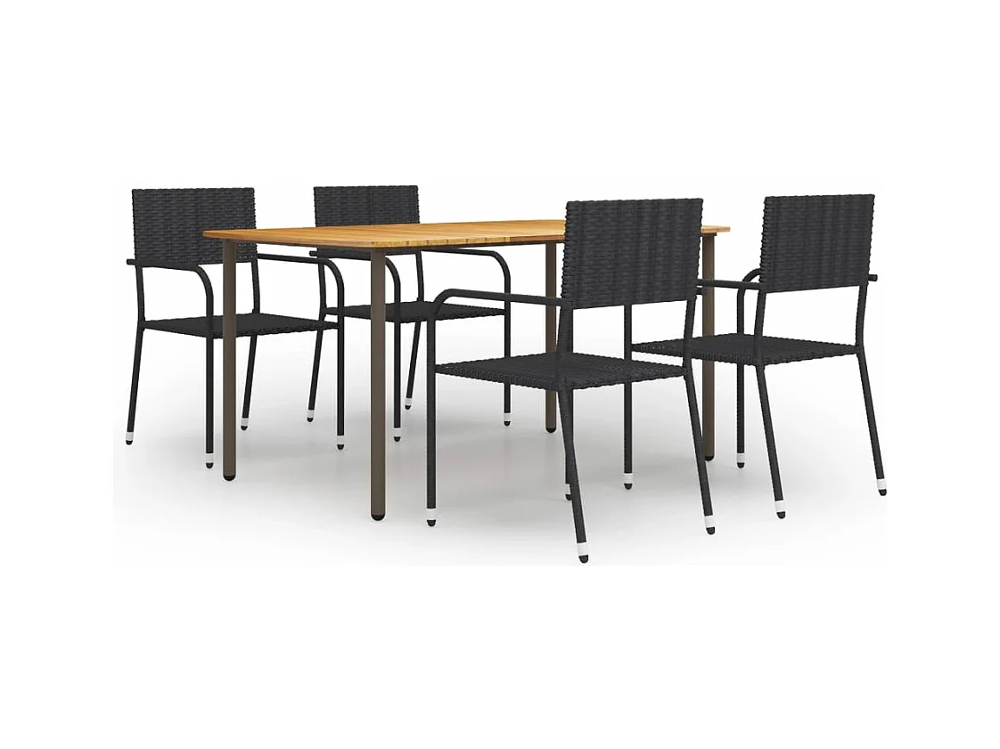 Ensemble à manger de jardin 5 pcs Résine tressée Noir