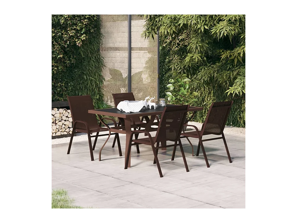 Ensemble à manger de jardin 5 pcs Marron et noir