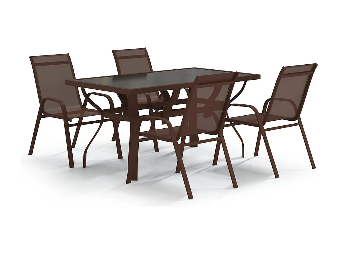 Ensemble à manger de jardin 5 pcs Marron et noir