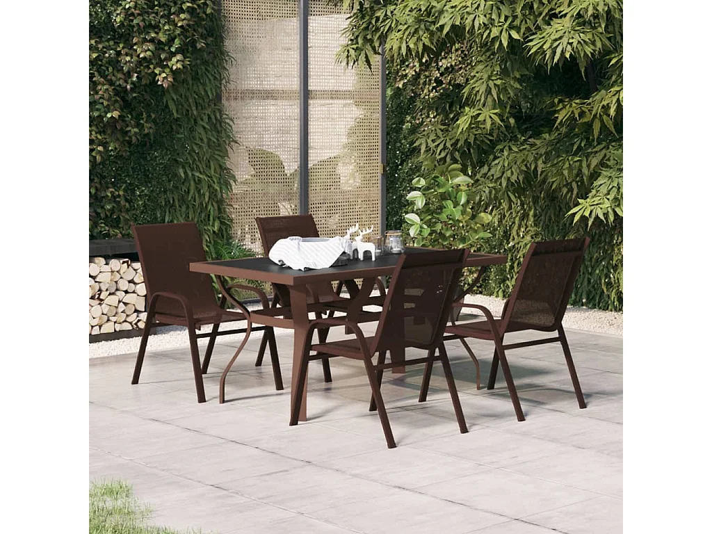 Ensemble à manger de jardin 5 pcs Marron et noir