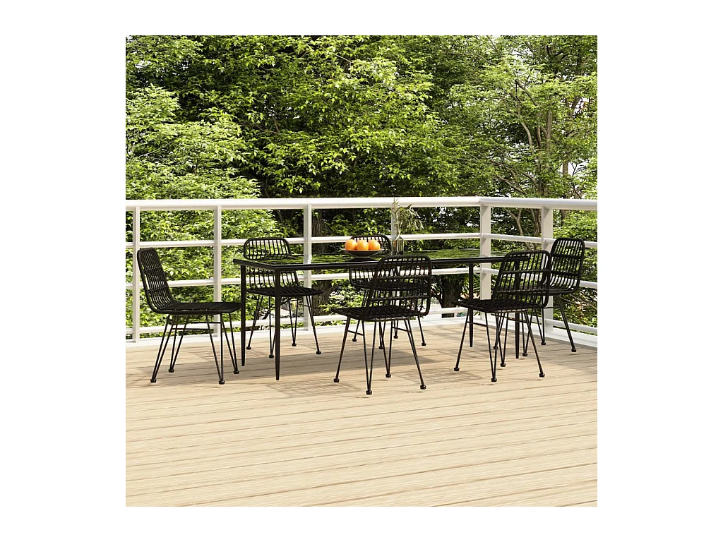 Ensemble à manger de jardin 7 pcs Noir Résine tressée