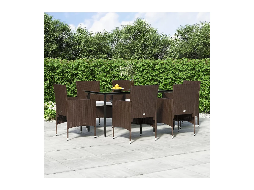 Ensemble à manger de jardin coussins 7 pcs Marron/noir