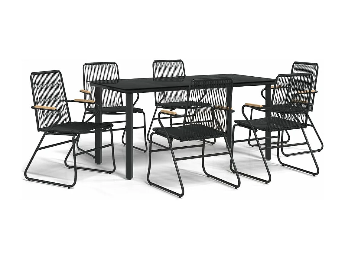 Set da Pranzo da Giardino 7 pz Nero in Rattan PVC