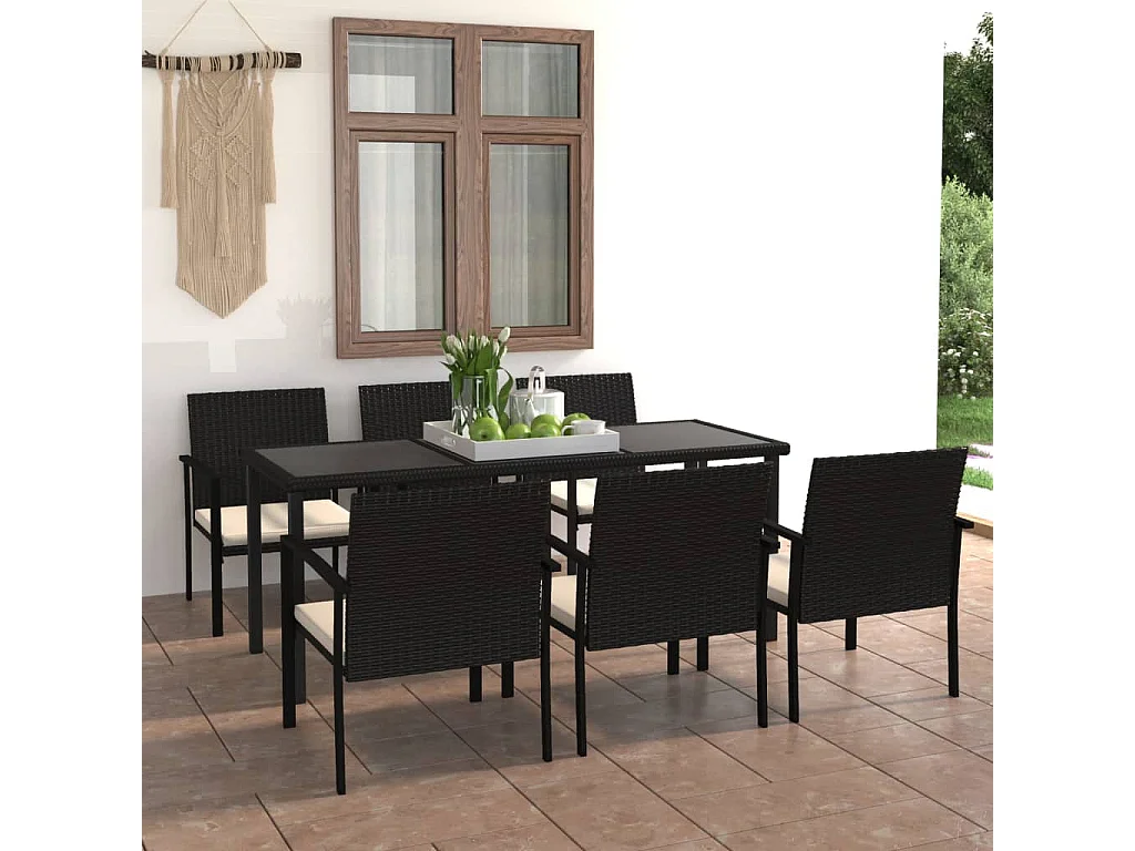 Ensemble à manger de jardin 7 pcs Résine tressée Noir