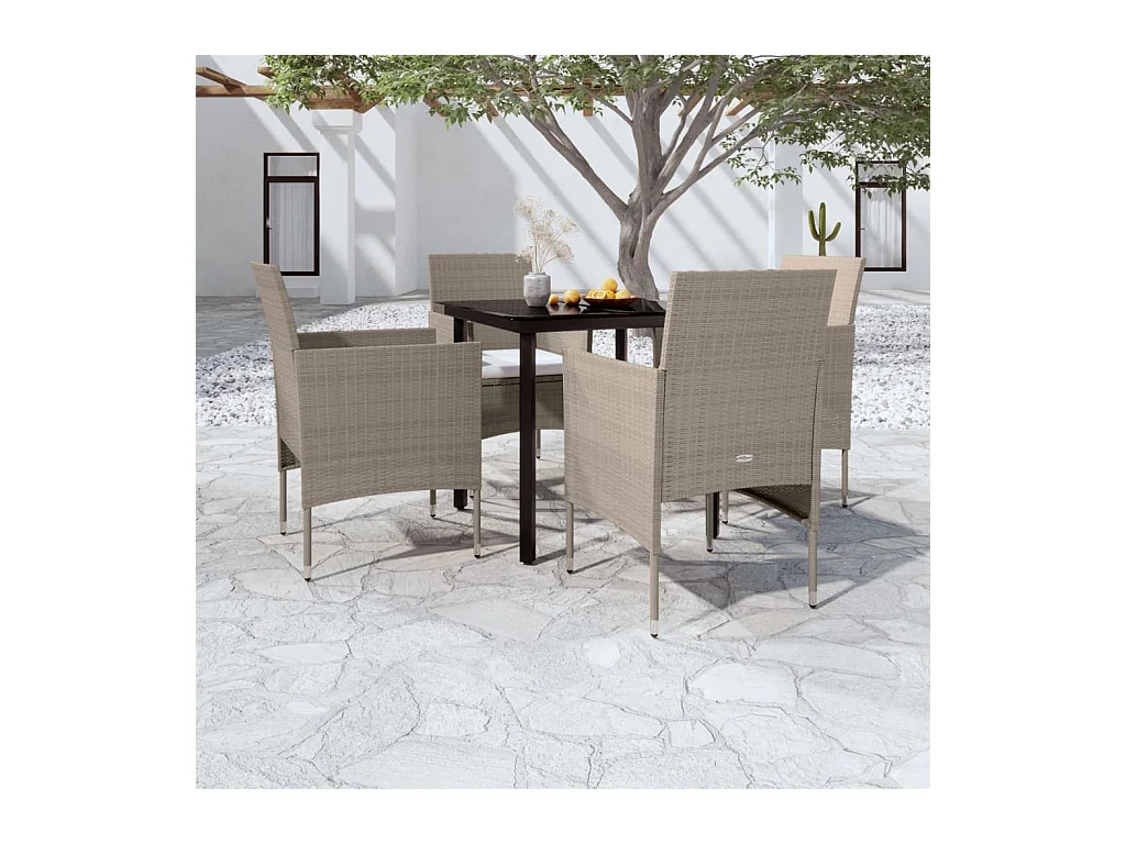 Ensemble à manger de jardin coussins 5 pcs Beige/noir