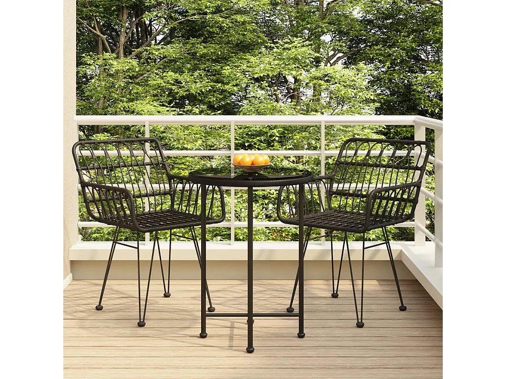 Set da Pranzo da Giardino 3 pz Nero in Polyrattan