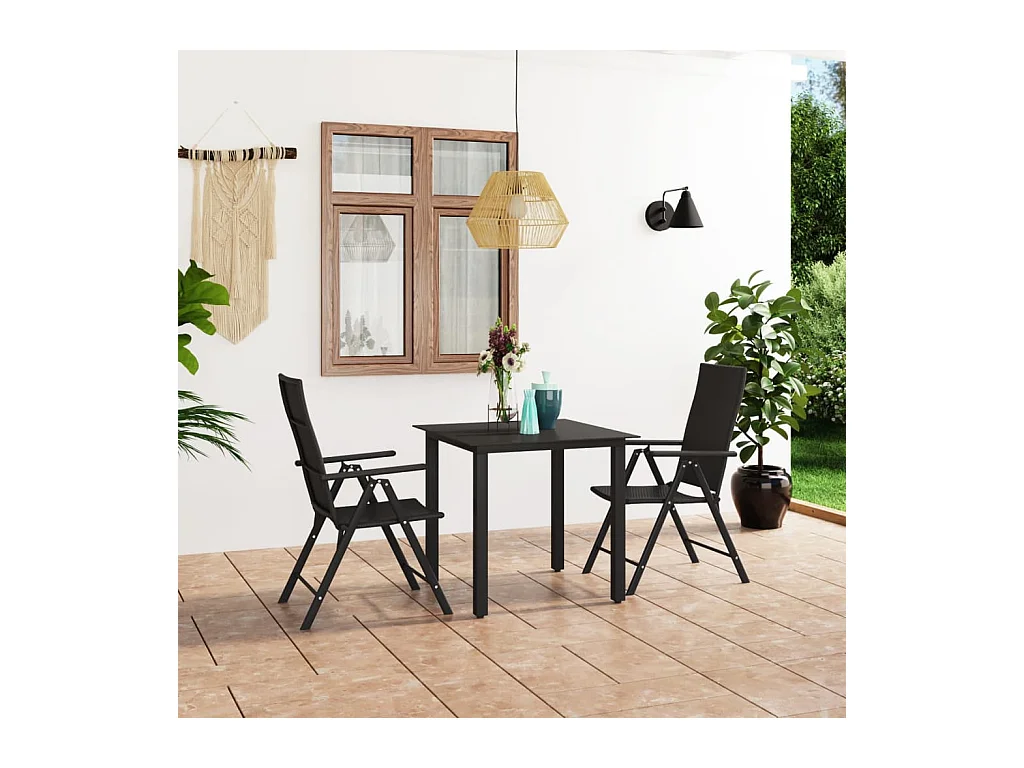 Ensemble à manger de jardin 3 pcs noir
