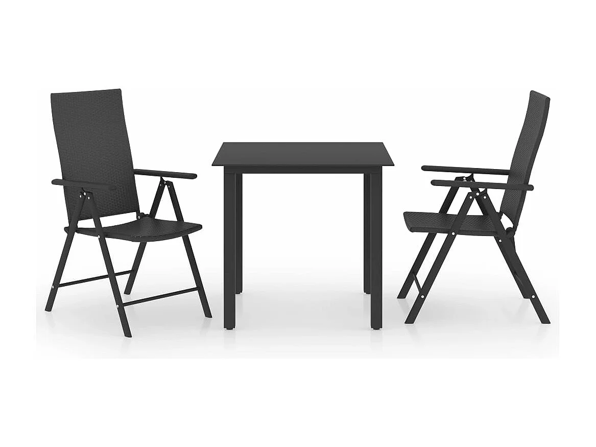 3 pcs conjunto de jantar para jardim preto