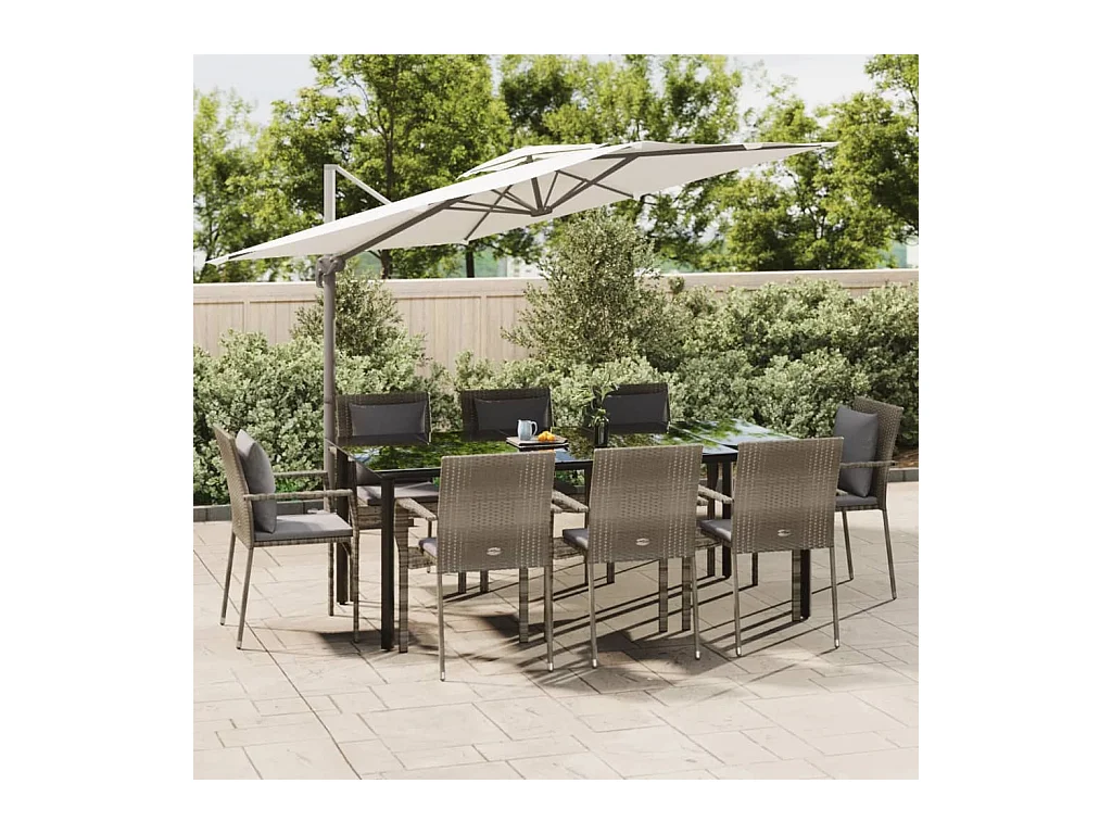 Ensemble à manger de jardin 9pcs et coussins noir et gris
