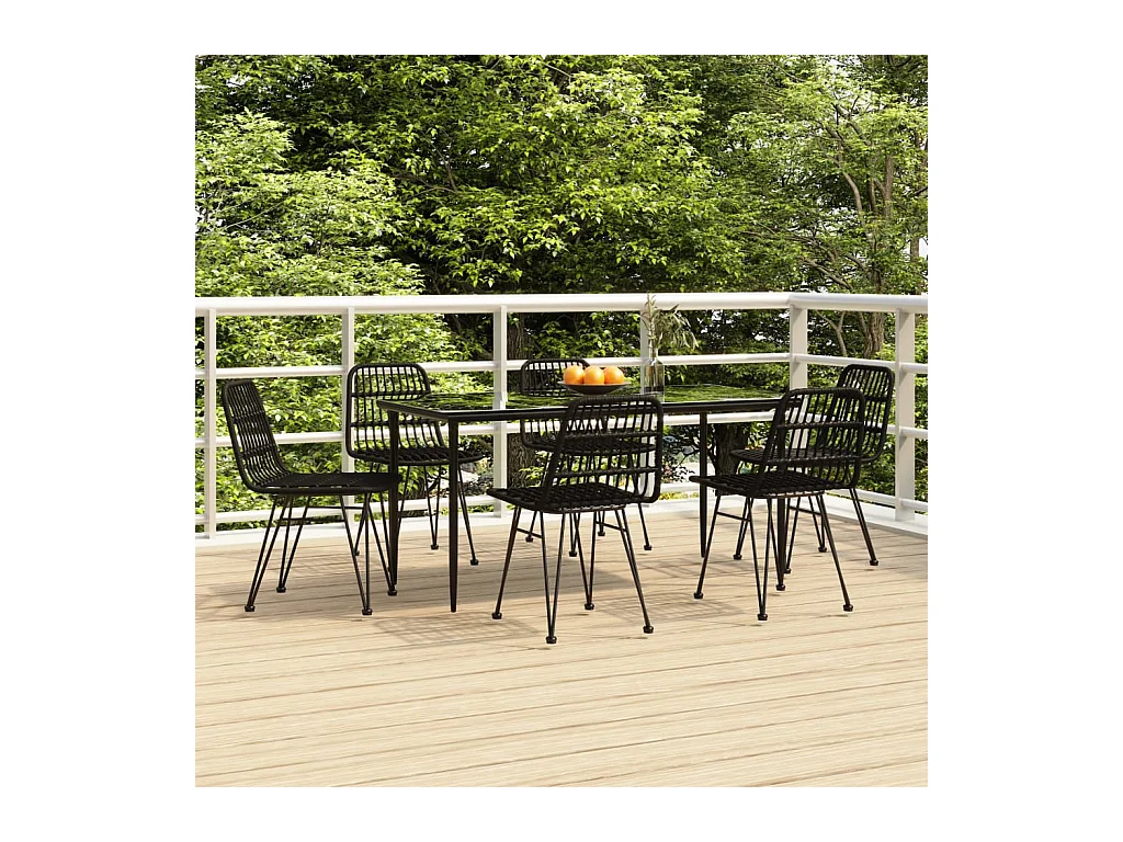 Ensemble à manger de jardin 7 pcs Noir Résine tressée