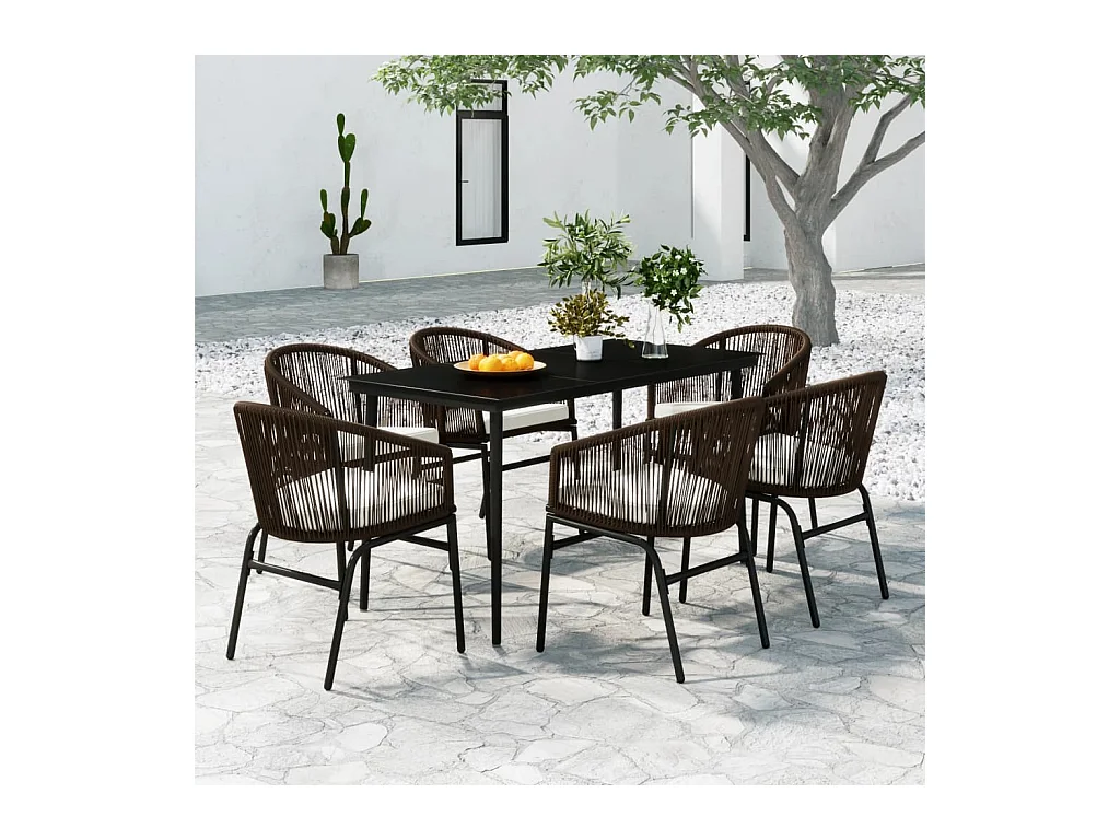 Ensemble à manger de jardin 7 pcs Marron